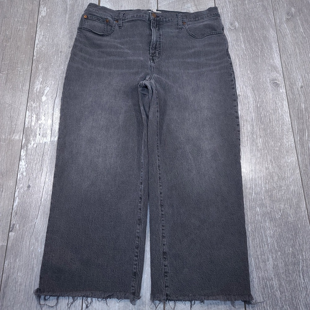 Madewell Wide-Leg Crop Jeans Womens 33 Black The Perfect Vintage Raw Hem